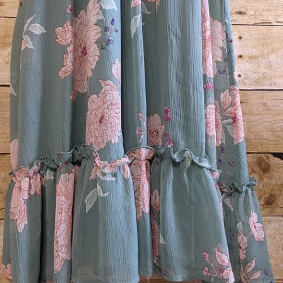 Mossy Green Floral Halter Drop Waist Dress - Picture 5 of 6